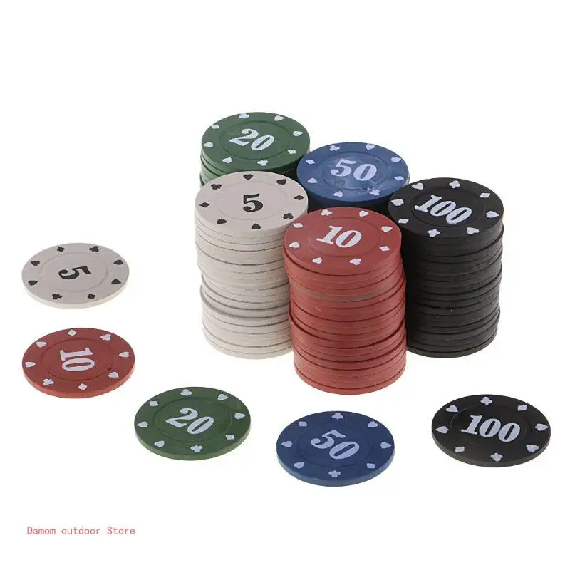 Poker Chips Plastic Game Coins 100Pcs Round Plastic Chips Casino Card Game Baccarat Counting Accessories