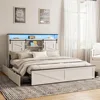 with 4 Drawers and Bookcase Headboard, Sliding Barn Door Storage Shelves, No Box Spring Needed, Beds Frames 3
