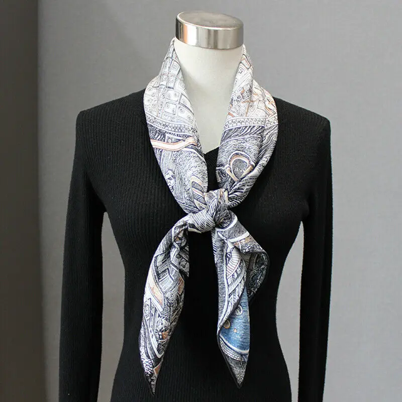 100% Twill Silk Scarf Unisex Man Women Fashion Double-sided Rock Band Shawl Stole Sand Wash Hijab 90*90cm mens navy scarf