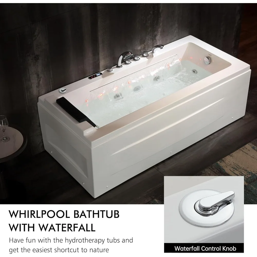 67 in Whirlpool Bathtub,Jetted Tub with Heater,Hydro Massage Bathtub with 9 Water Jets+8 Air Jets,SPA Bathtub with 2
