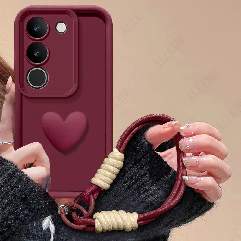 3D Love Heart Hand Strap Back Cover