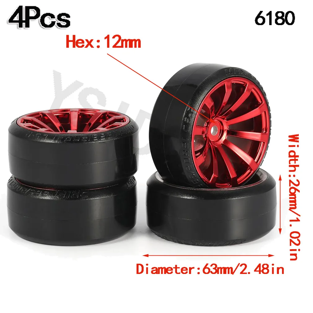 YSIDO 4PCS 1/10 RC Drift Cars Wheel hub Hard Pattern Tyre