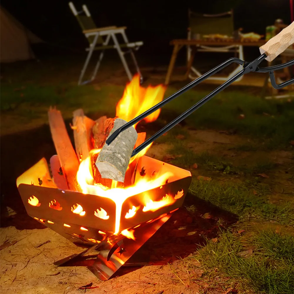 Portable Fire Tongs Barbecue Fire Tongs Stainless Steel Charcoal Anti-Scalding Charcoal Fireplace BBQ Clip Cover