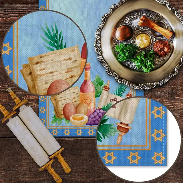 Húsvéti Ágynemű Asztal Futó Pesach Seder Matzoh Vörösbor Sztárja, David Zsidó Asztali Üdülési Party Dekoráció - Image 4
