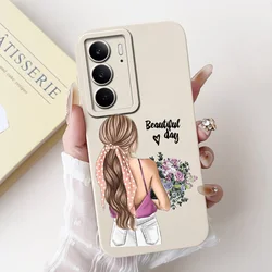 Pretty Girl Flower Printed Soft Silicone Phone Case - Stylish Protective Back Cover with Bumpers for Realme C65 (RMX3910) (TYbai1021)