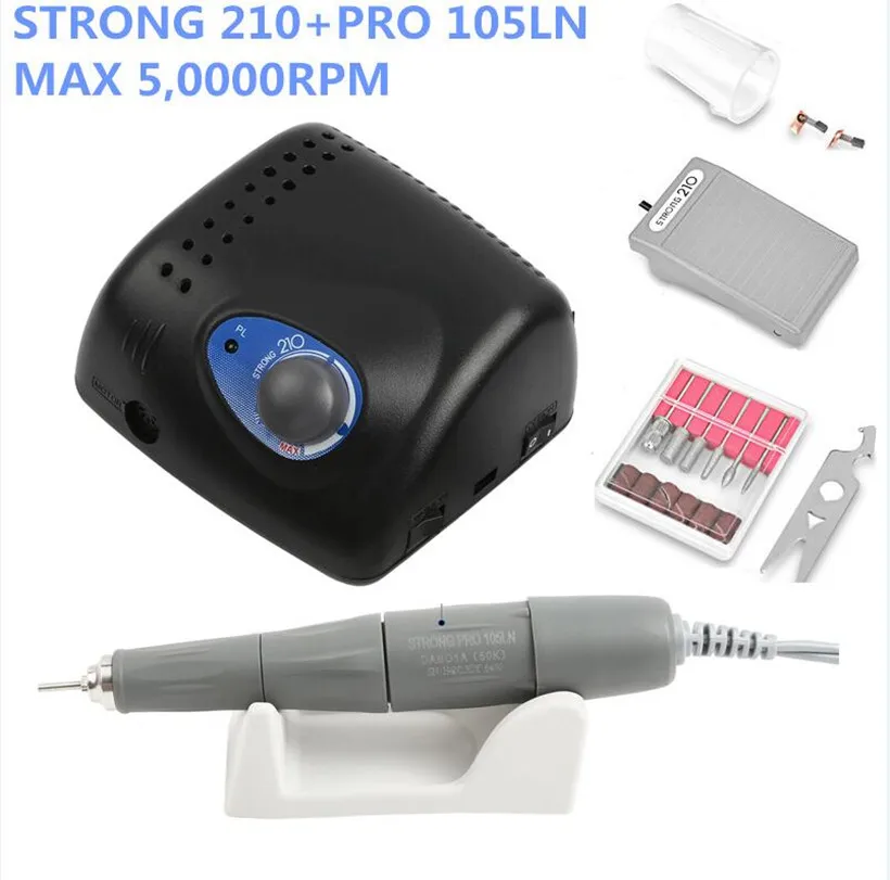 

2020 NEW 50000RPM Authent 65W Electric Nail Drill Machine Strong 210 PRO 105LN Model Manicure Pedicure Nail File Bit