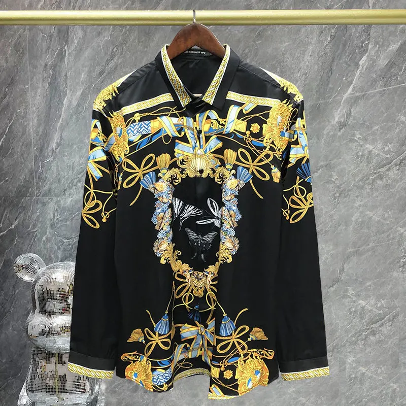 Black And Gold Dress Shirts Men's Black Gold Dress Shirt with Contrast  Collar for Casual M