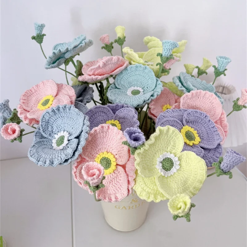 완성된 실 꽃 스커트 테두리 손뜨개 인공 꽃 수제 창의적인 DIY 손뜨개 인공 꽃 꽃다발