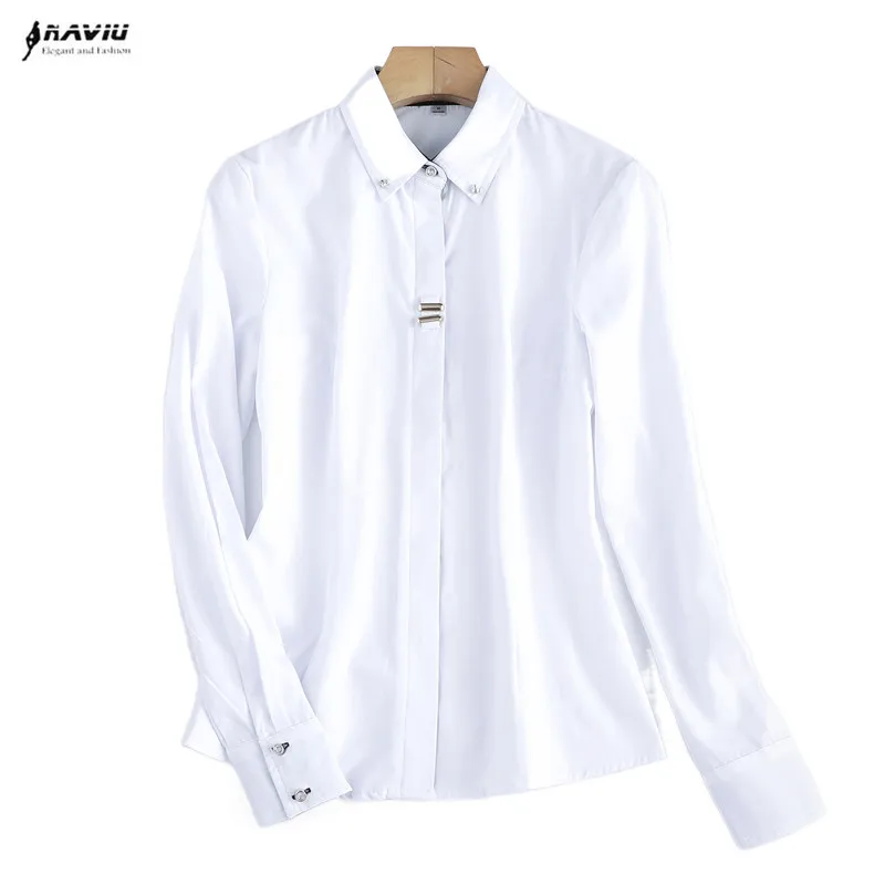 

Белая женская рубашка с длинным рукавом, осенняя новая темпераментная хлопковая формальная облегающая блузка Imterview, Офисная Женская одежда для работы, топы черного цвета