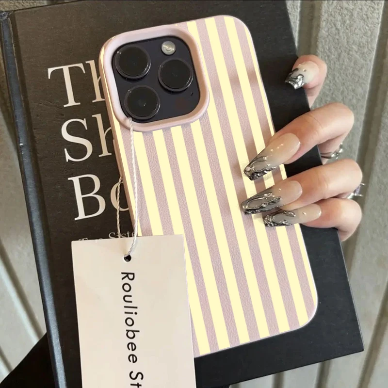 Fashionable Yellow Striped Soft Minimalist Shockproof Matte Silicone Phone Case