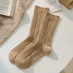 Cozy Coffee Diamond Check Wool Blend Women's Socks - Warm Autumn & Winter Collection - One Size (5)