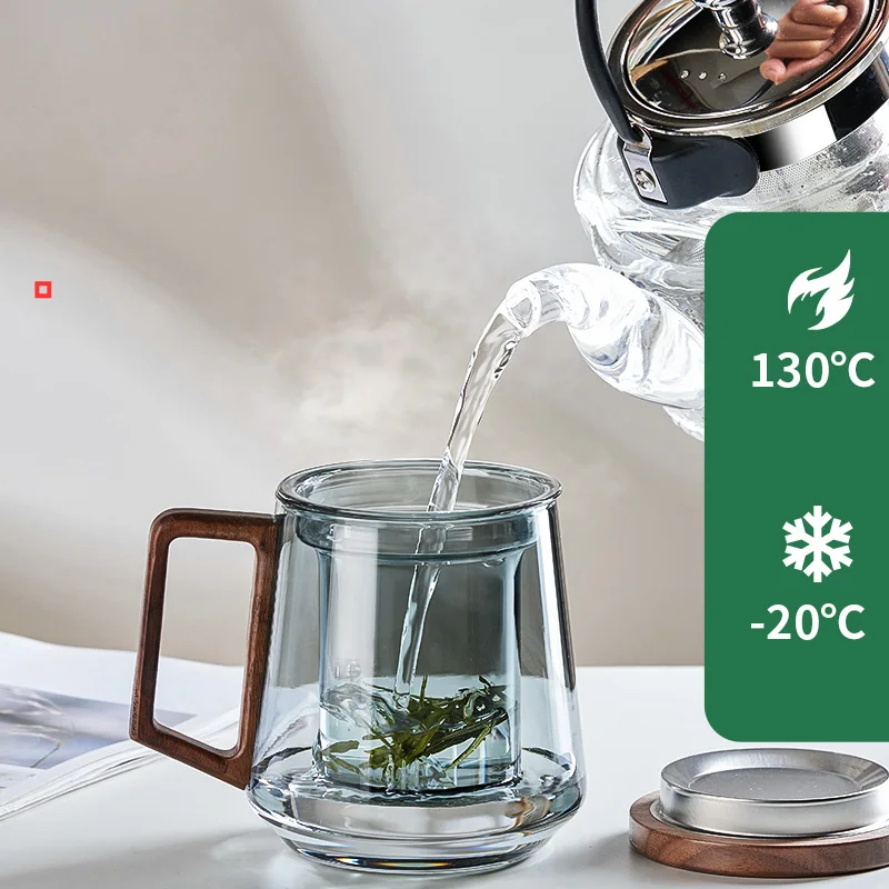 Tea Cup GIANXI Glass with Wood Handle for Chinese Puer Tea