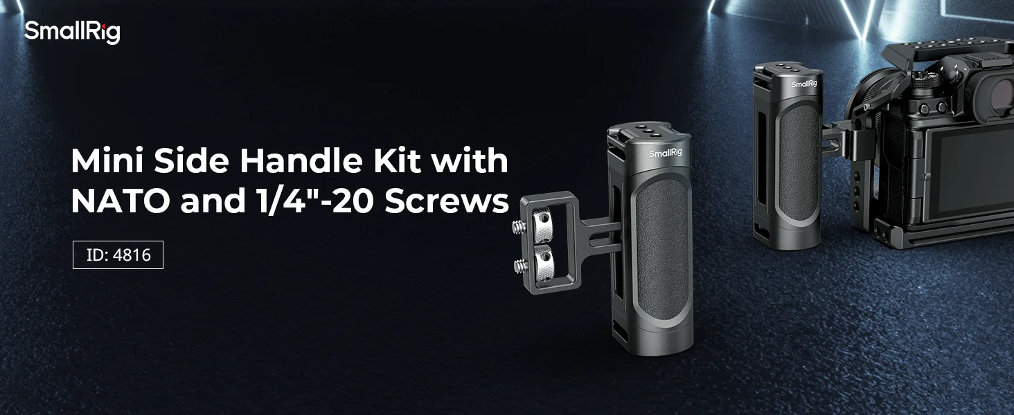 Mini Side Handle Kit, Handgrip w 1/4”-20 Screws Mount/NATO/Cold Shoe , for Sony