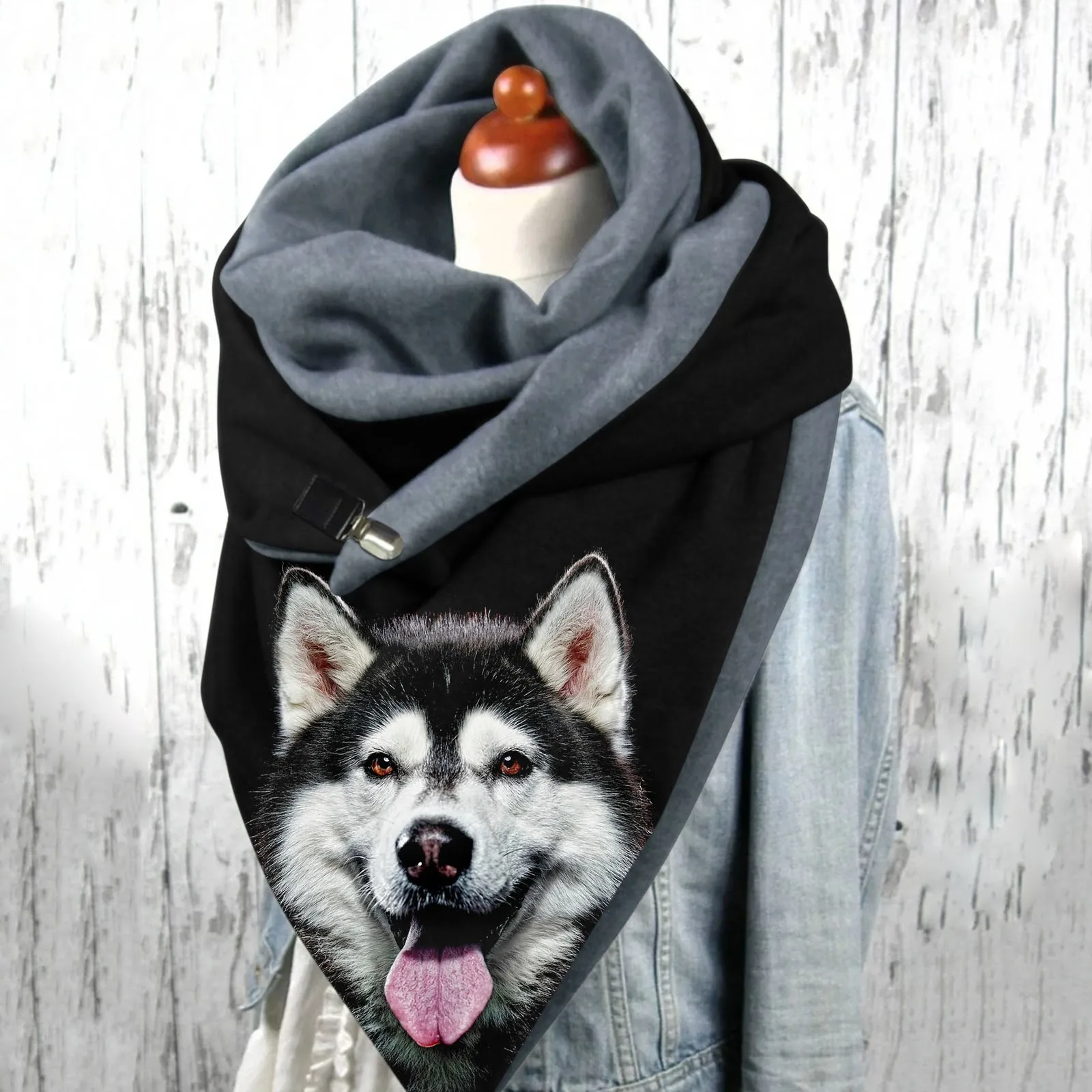 Kawaii Dog Animal Print Scarves Women Warm Winter Velvet Button Soft Wrap Casual Scarves Shawls Foulard Femme шарф зимний 2