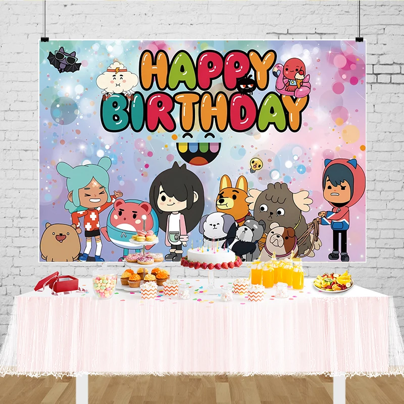 Backdrop Toca Boca Life World Birthday Party Decoration Banner for Kids Cartoon Toys Game Photo Background Photography Props