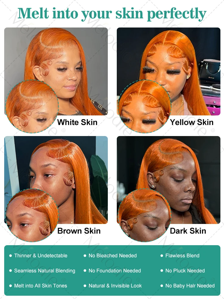 Human Hair Wig Lace Front Wigs Melodie 30 40 Inch 13x6 Lace Front Ginger Orange Bone Straight Human Hair Wigs 13x4 Transparent Lace Frontal Wig