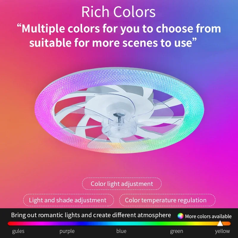 Ceiling Fan LED Ceiling Fan Lights LED Fan Light Modern Imitation Crystal Diamond Remote Control RGB Color Dimming Ventilation Fan