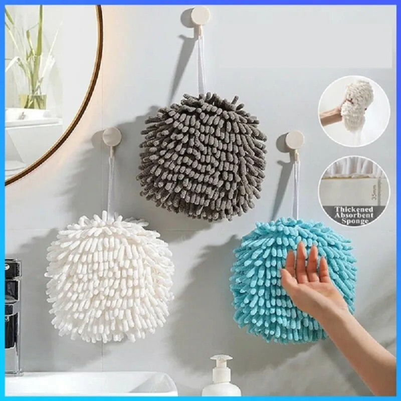 Chenille Hand Towels Kitchen Bathroom Hand Towel Ball with Hanging