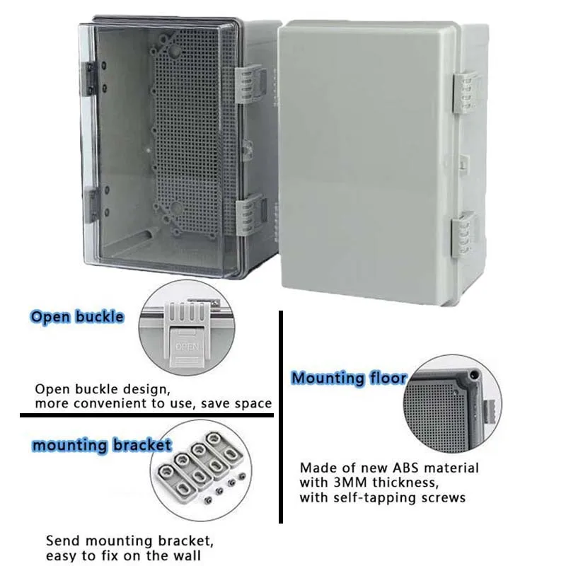 Waterproof Gray/Transparent Cover Enclosure Juction Box ABS Plastic Outdoor Electronic Waterproof Box Distributio IP66 outdoor electrical box