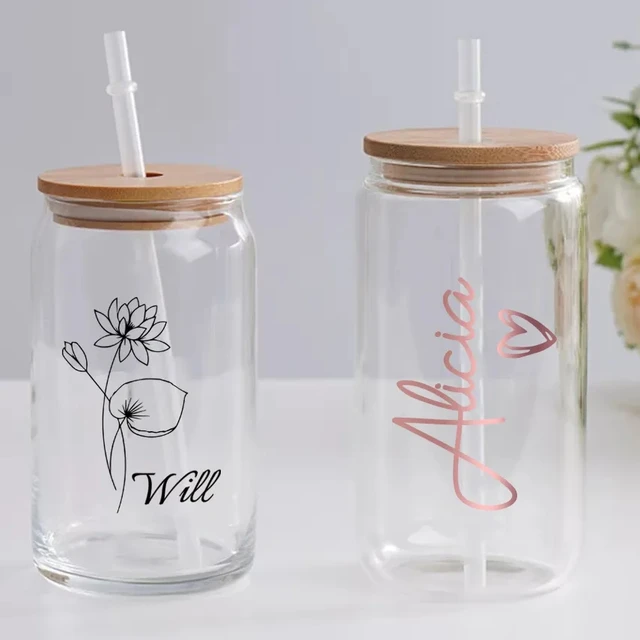 Personalized Glass Tumbler With Wood Lid, Bridesmaid Custom