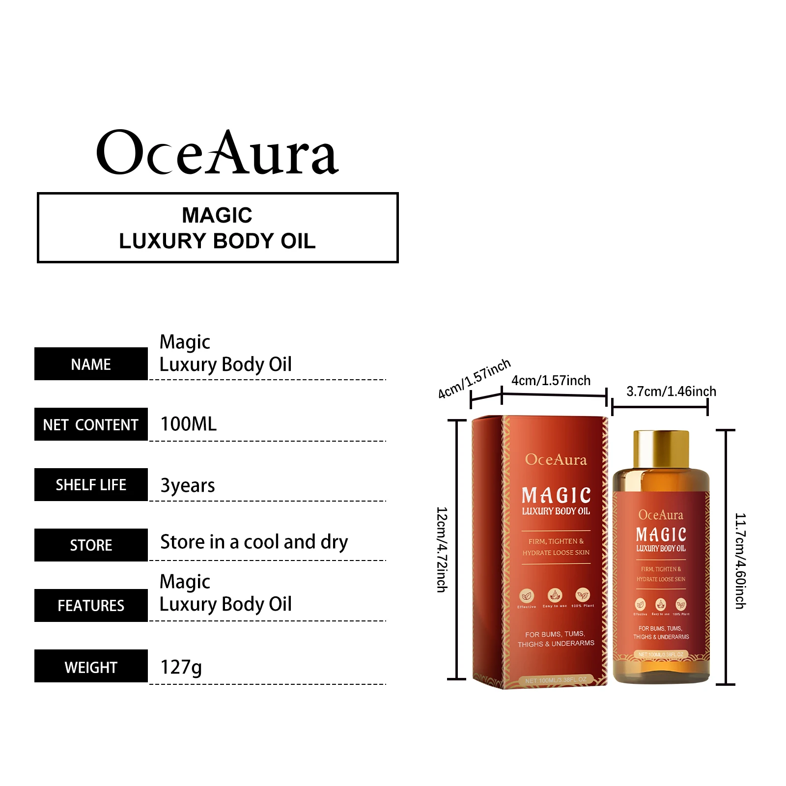 OCEAURA Magic Luxury Body Oil Deep Moisturizing Deeply Moisturizes Dry Skin Winter and Autumn Body Nourishing Oil 3.38 OZ 6