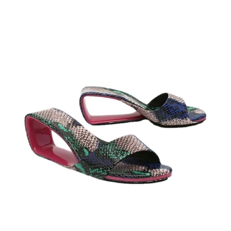 

2023 Women's Summer Slop Heel Sandals, Women Wear European and American Fish Mouth Shaped High Heel Slippers Outside