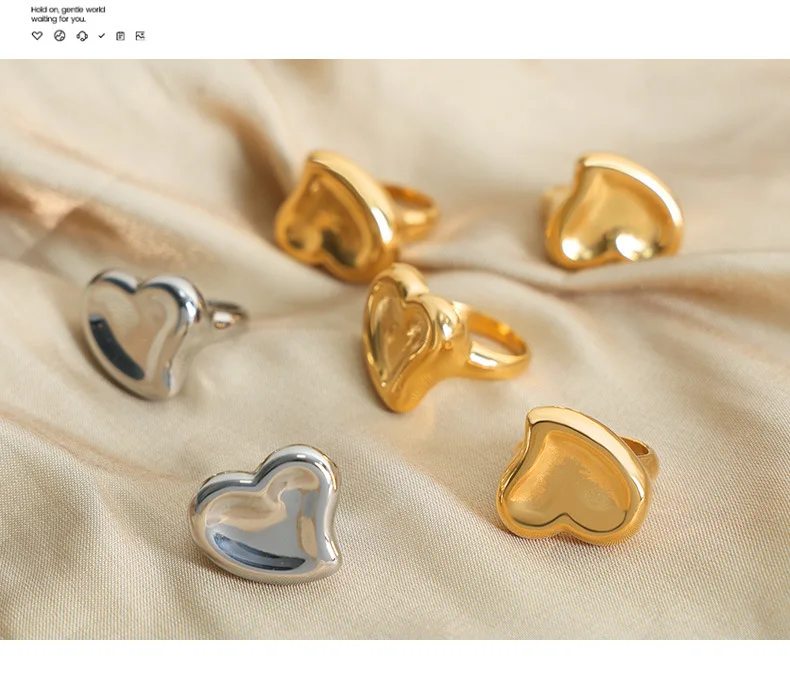 Edelstahlring für Damen, modischer Herzring, vergoldeter Schmuck für Mädchen, Paar-Accessoires, Partygeschenk, Großhandel – Detail 17