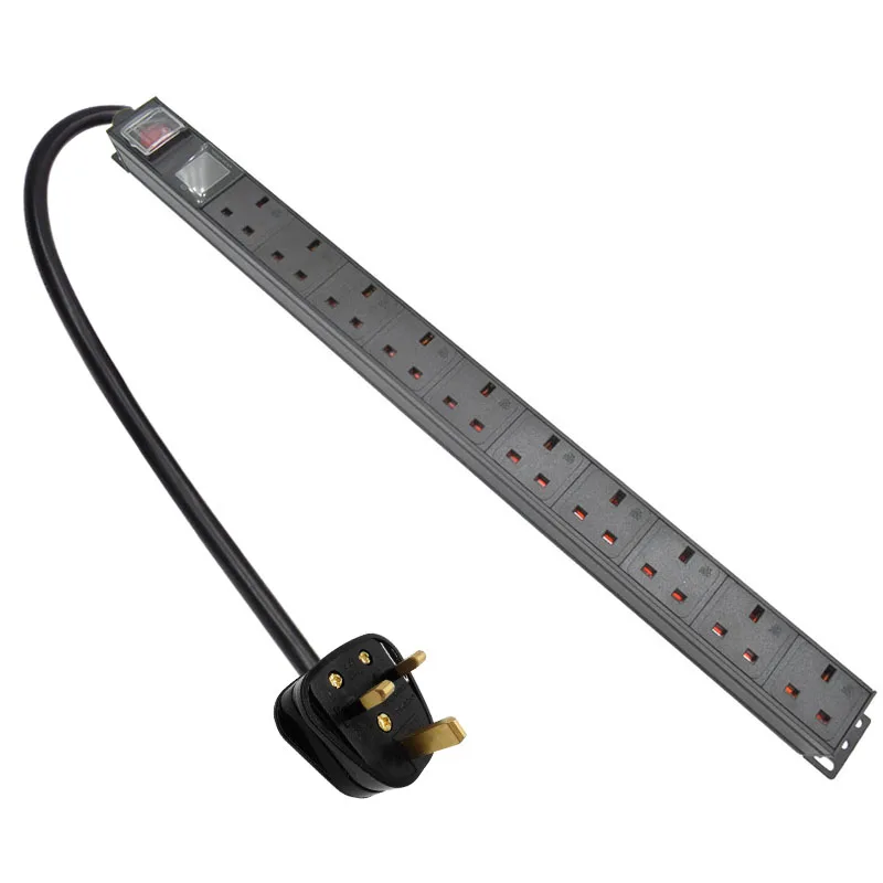 

PDU Power Strip Network Cabinet Rack UK Adapter output 10 Way socket and 13A 3500W Aluminum alloy shell 2m Extension Cord