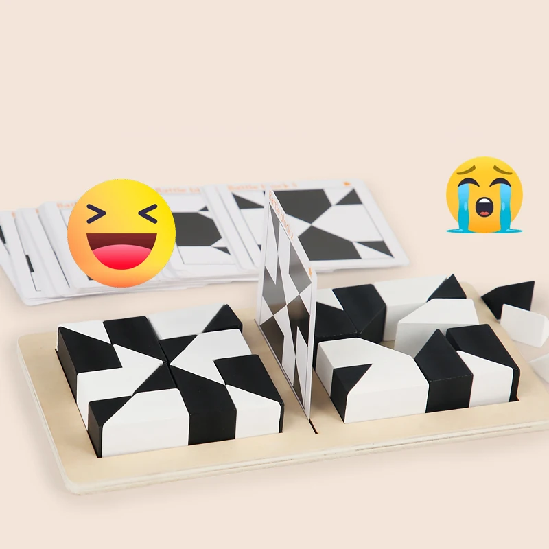 Wooden White And Black Jigsaw Puzzle Tangram Toy Kids Early Education Sorting Battle Games Toys Children Gift Brain Teaser Game 4