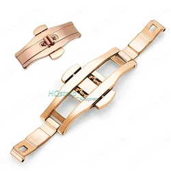 Premium Stainless Steel Double Press Folding Butterfly Clasp Watch Band Buckles - 6mm x19mm (Rose Gold)