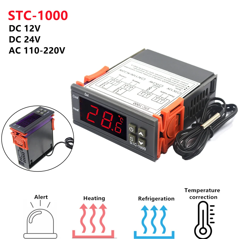 Цифровой термостат для телефона STC-1000 LED терморегулятор реле нагрева охлаждения 12