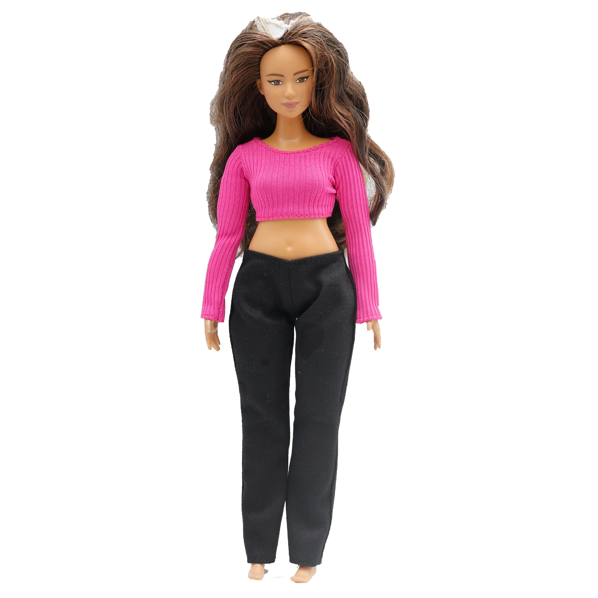 New 30cm 1/6 Doll jeans Striped Tshirt set Daily Wear Clothes for curvy Barbies doll Accessories 3