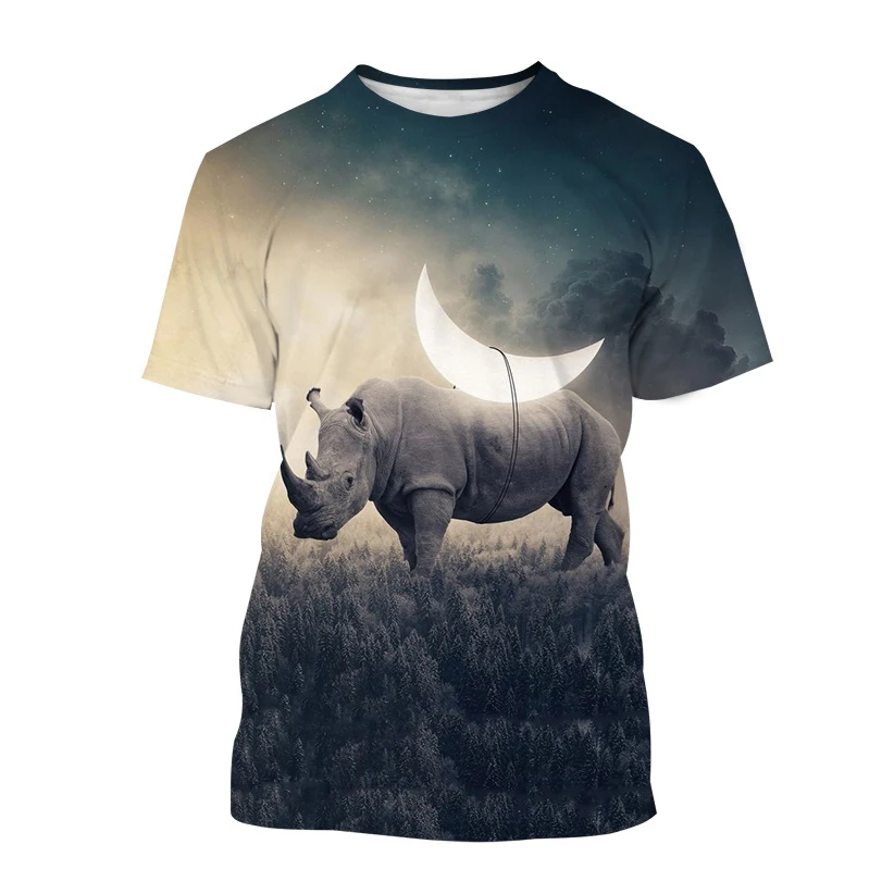 

Men's Large Animal Print T-shirt New African Rhino Short-sleeved T Shirt Harajuku Hip-hop Casual Fashion Streetwear Top