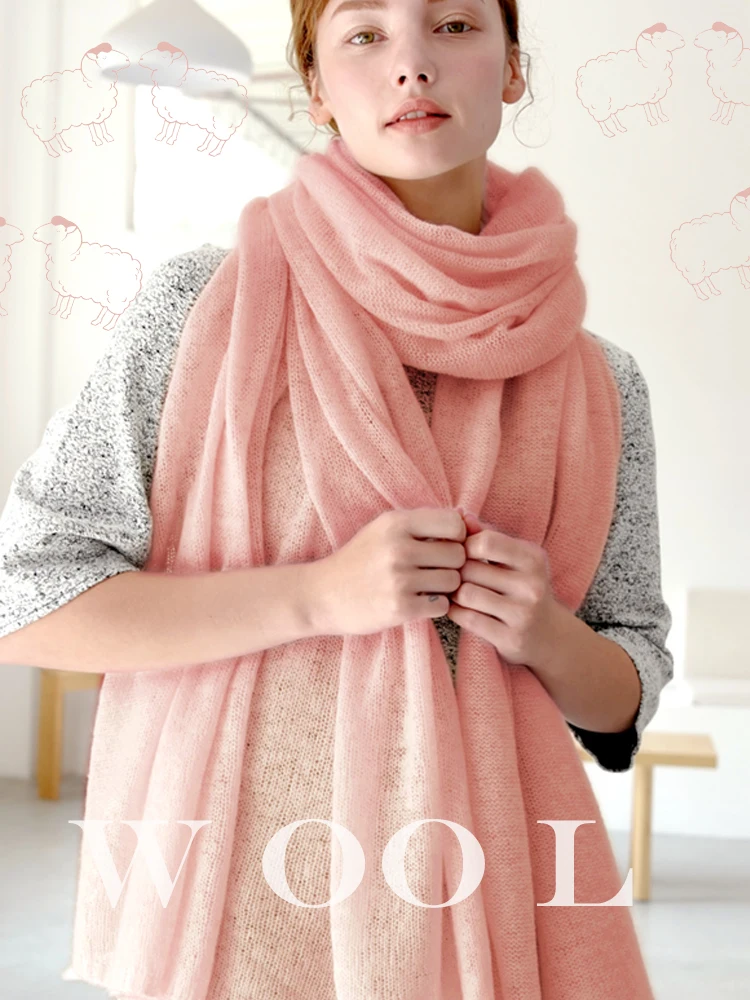 Winterschal aus 100 % Wolle, modische Damen-lange Schals, weiblich, Vintage, großer Schal, weich, warm, Pashmina, verdickter Wollschal – Detail 1