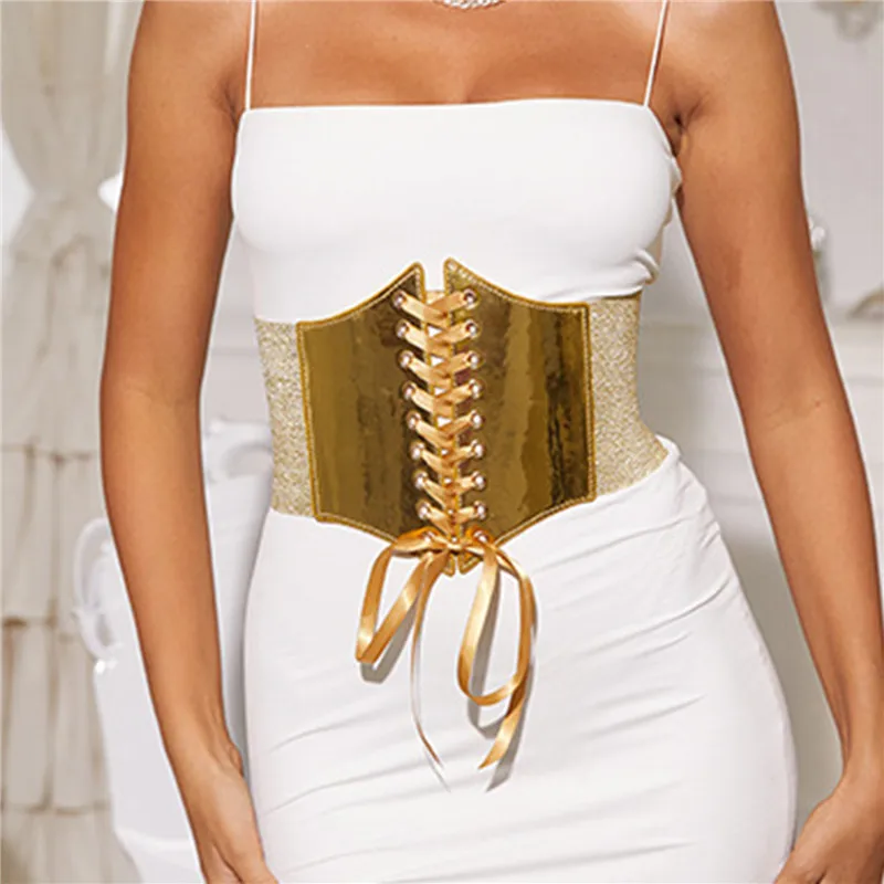 Модный Эластичный Золотой корсет, широкий пояс для женщин, роскошный брендовый дизайнерский пояс на талии, женское платье, юбка, пальто, декоративный пояс