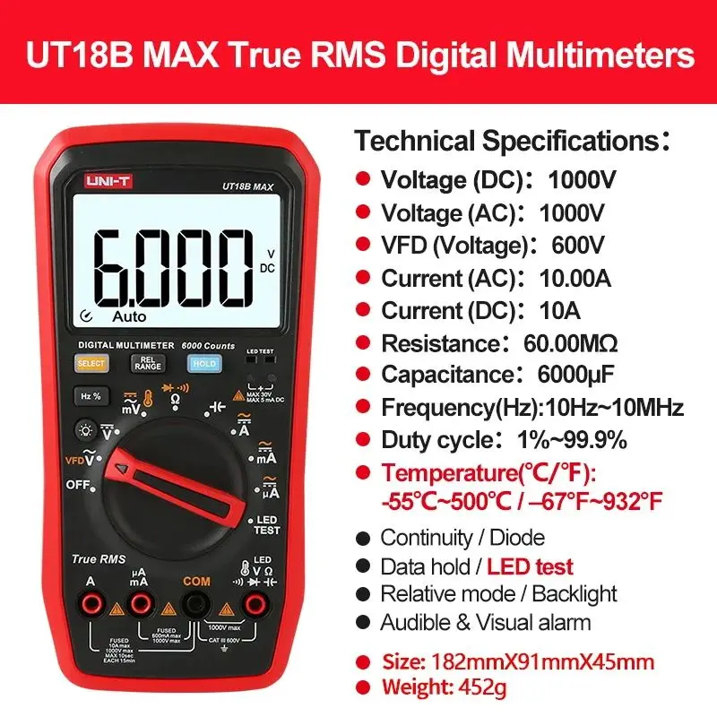 UNI-T UT15B+ UT17B+ UT18B+ 디지털 멀티미터 전문 AC DC 전압 테스터 전류계 주파수 측정기 온도 다이오드 테스트