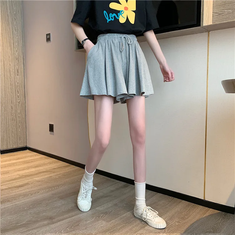 2023 Summer New Sugihara Casual Cotton High Waist Wide Leg A-line Shorts Women's Sports Gym Home Sleeping Pants Skirt