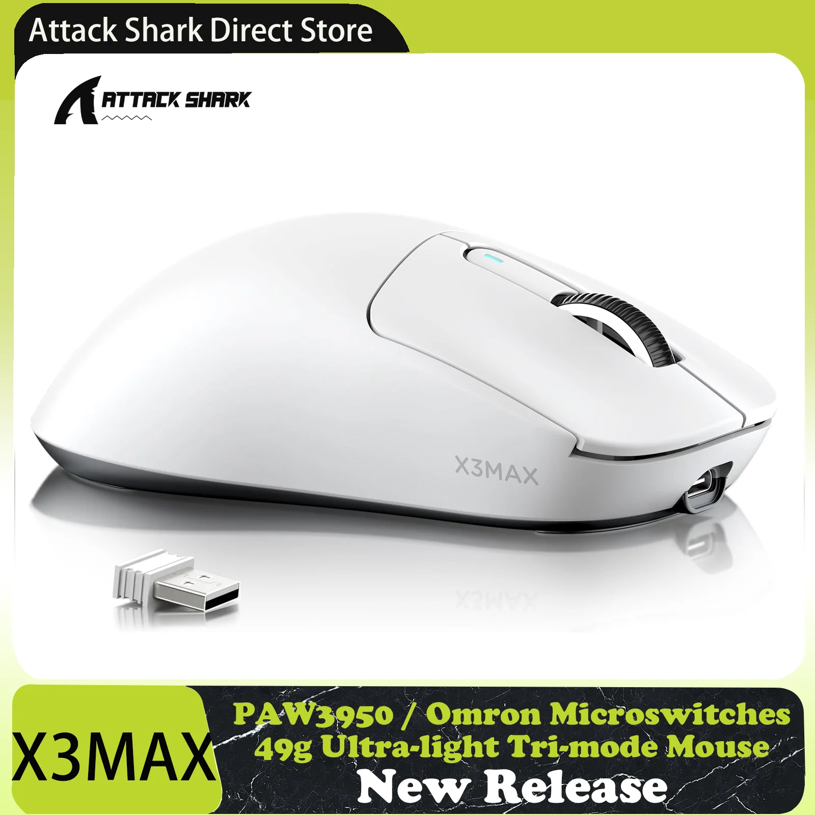 ゲーミングマウスpaw3950,最大Shark-X3MAX dpi,49g,超軽量,オムロン