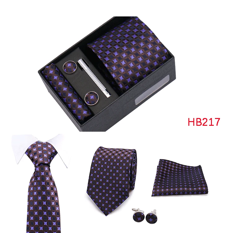 Top Qualität 8 cm Herren Krawatte Set Elegante Jacquard Krawatte Einstecktuch Manschettenknöpfe Krawattenklammer Mit Geschenkbox Männer passen Hochzeit Business – Detail 20