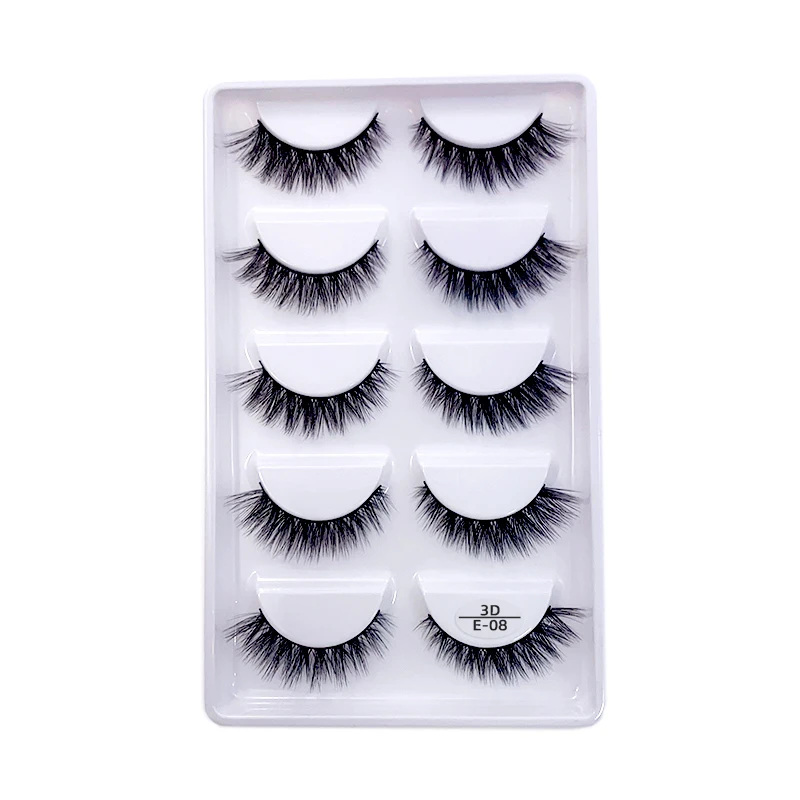 Faux-cils en vison 3D, naturels, épais, fins, fins, maquillage, extensions de beauté, Cilios E08 h13, vente en gros, 2/20/50 boîtes 8