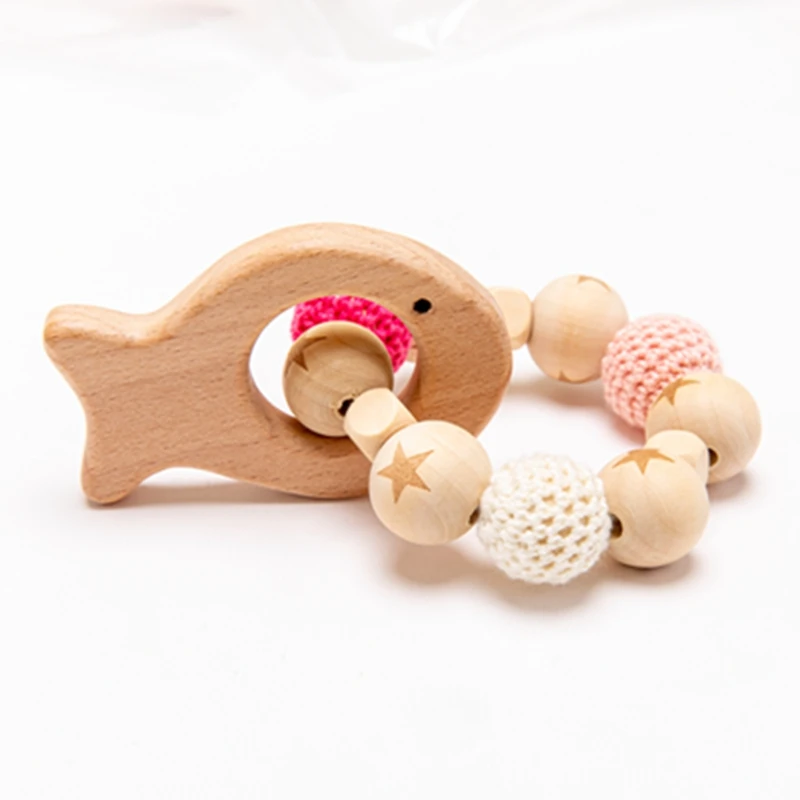 Baby Wooden Teether Beech Animal Wooden Rattle Toy Wood Teething Toys Baby Rattle Beads Bracelets Wooden Toys for children Gift 5