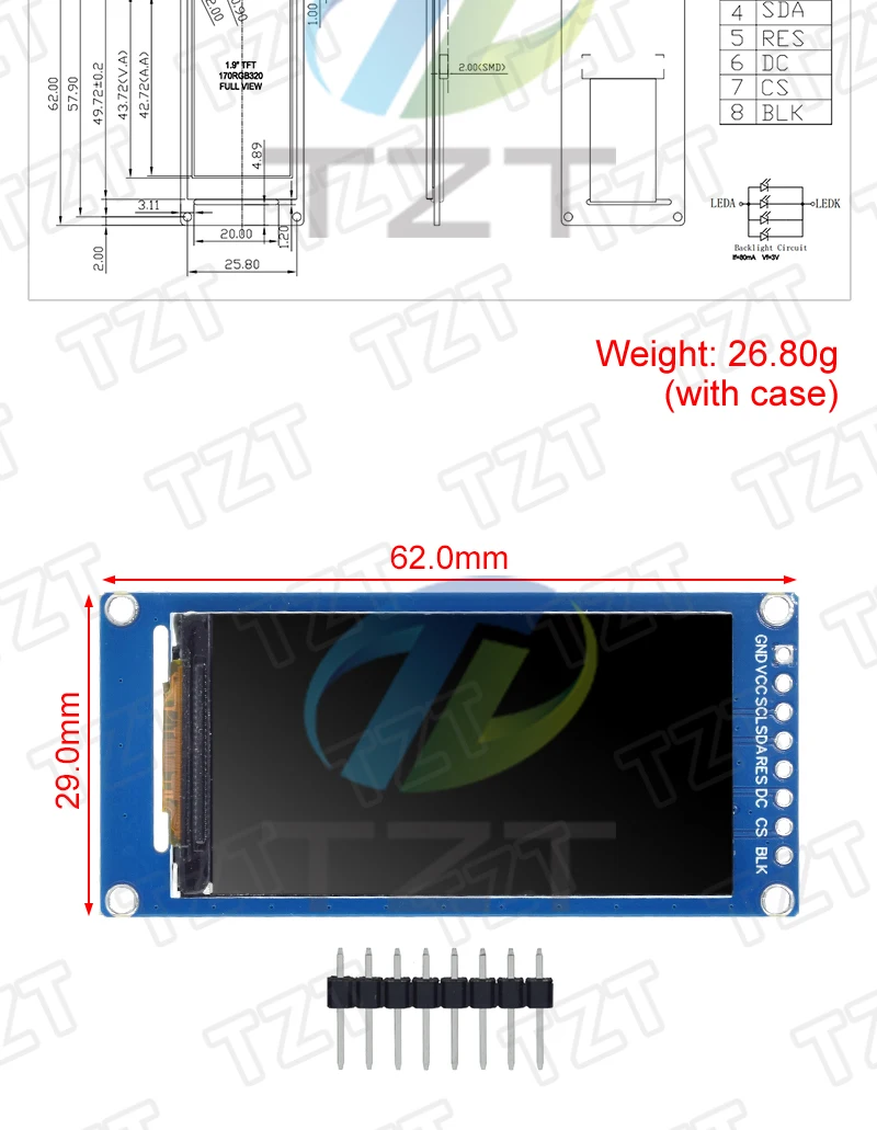 Neue 1,9 Zoll ips Voll winkel tft Bildschirm LCD-Bildschirm Farbdisplay-Modul spi serielle Schnitts telle High Definition 170x320 st7789 – Detail 2
