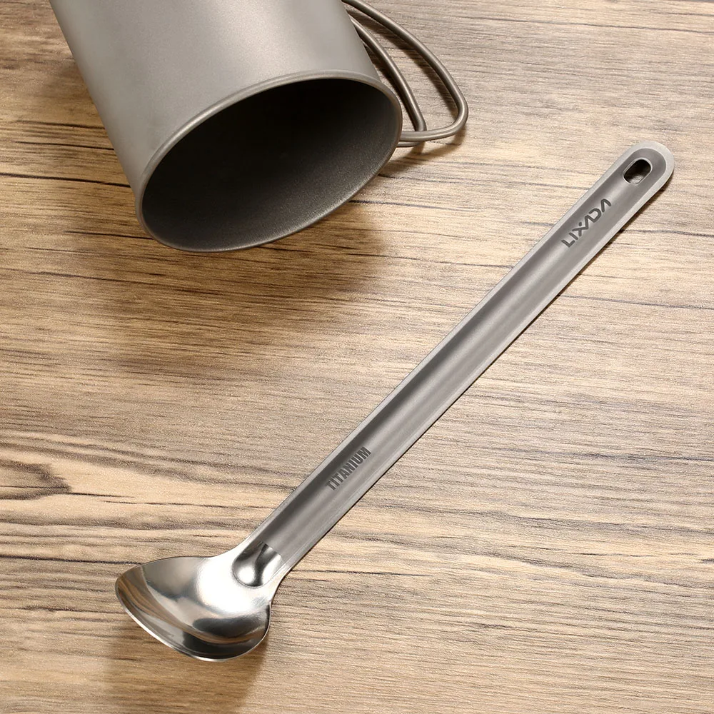 Cucchiaio Da Minestra In Titanio Con Manico Lungo 20 Cm – Sabbiatura, Portatile Per Campeggio