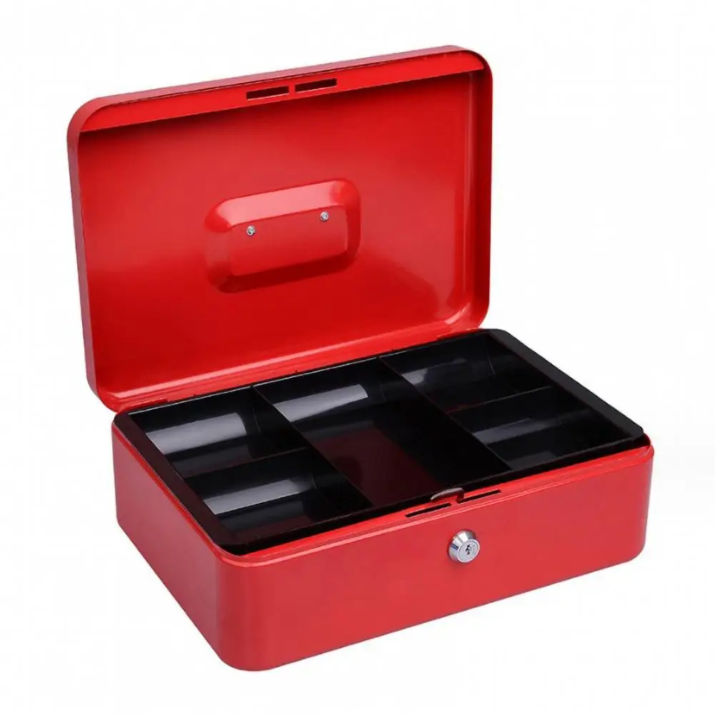 Cash Storage Box Lock 2 Keys Metal Money Box Cash Tray Multi-compartments Portable Safe desktop storage box