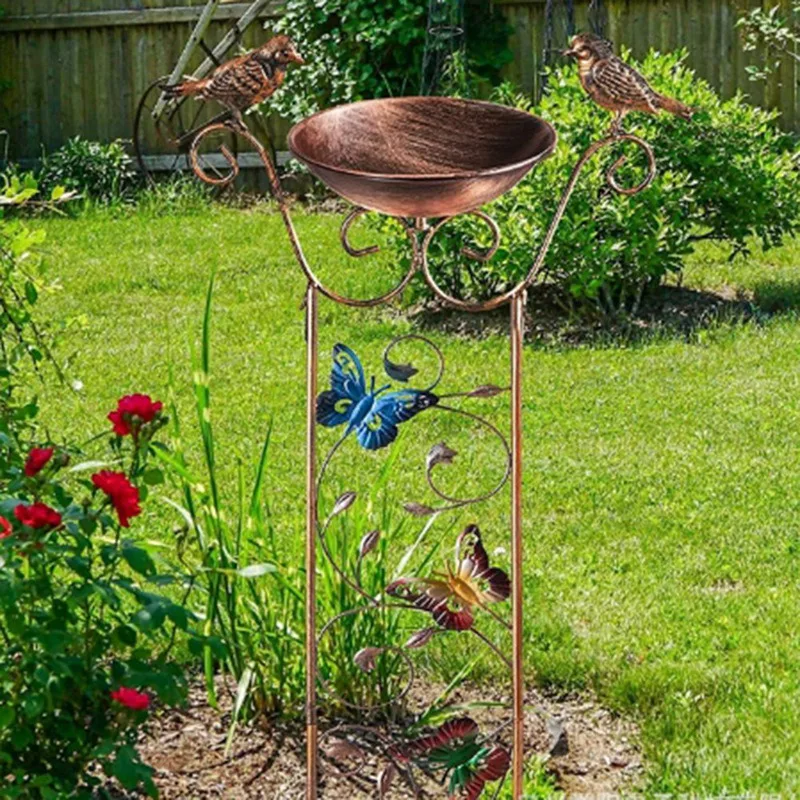 BEAU-Outdoor Bird Bath Butterfly Garden Trellis Yard Decoration Metal Baths Bowl With Plant Climbing Frame