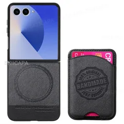 MagSafe Magnetic Leather Card Holder Phone Case - Premium Protective Cover - Galaxy Z Flip5 (Black)