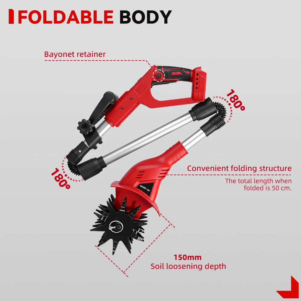 ONEVAN Bürstenloser Elektrischer Gartenfräser Rasenmäher Rototiller Kabelloser Vertikutierer Gartenwerkzeug für Makita 18V Akku – Detail 6