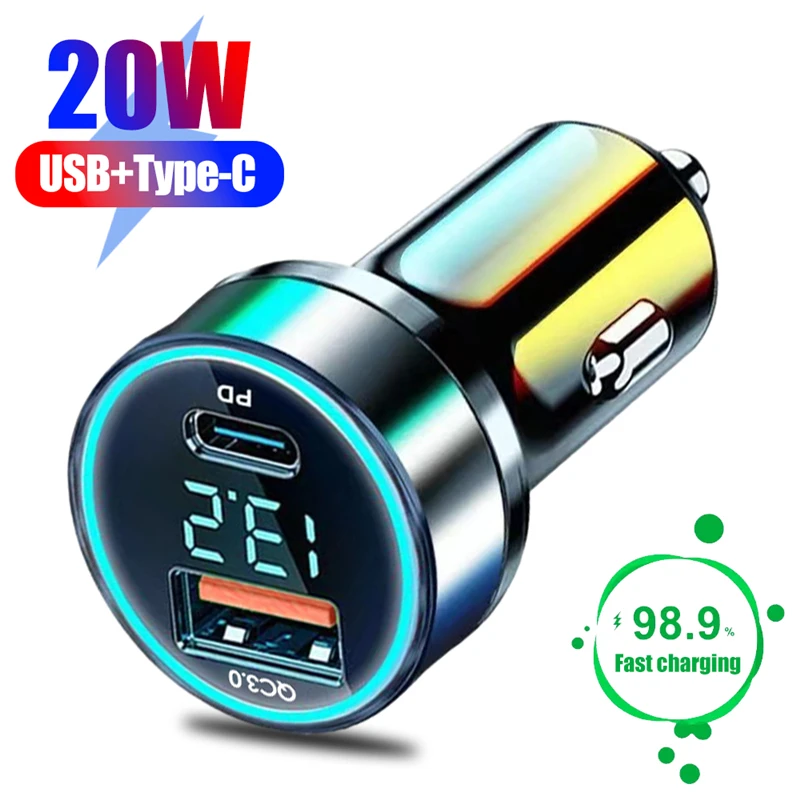 Автомобильное зарядное устройство с USB 3,0 типа C, 20 Вт