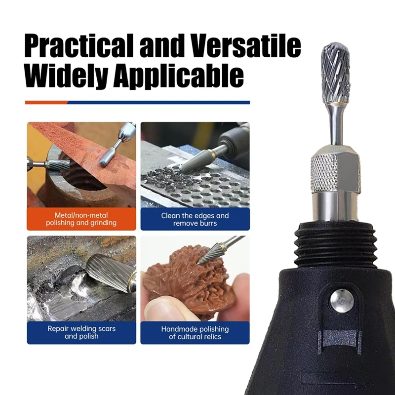 T84C-10Pcs Carbide Burr Bits Set Compatible With 1/8Inch, Rotary Tool Bits With Double-Cut Design,For Metal Wood Stone Steel