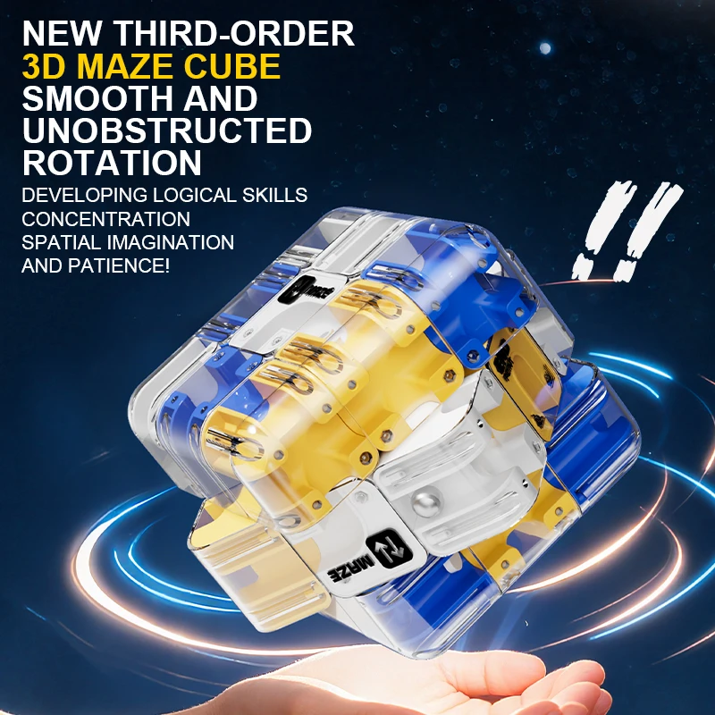 3D Maze Magic Cube Six-sided Transparent Puzzle Speed Cube Cubes Maze Toys For Children's Educational Toys Birthday Party Gift